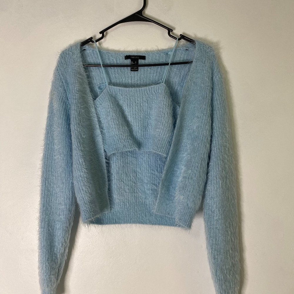 fluffy blue tube top w/ jacket